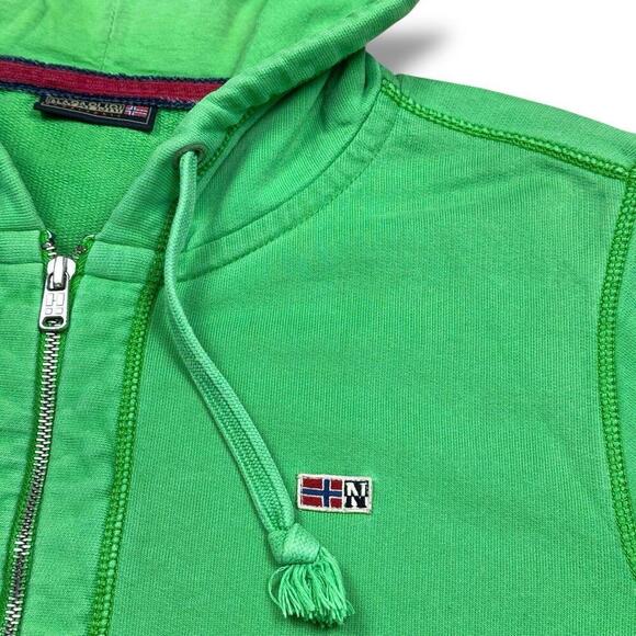 NAPAPIJRI Y2K Hoodie Men Size L Green Flag Patch Full Zip Fleece Norway 2000s - Picture 9 of 12